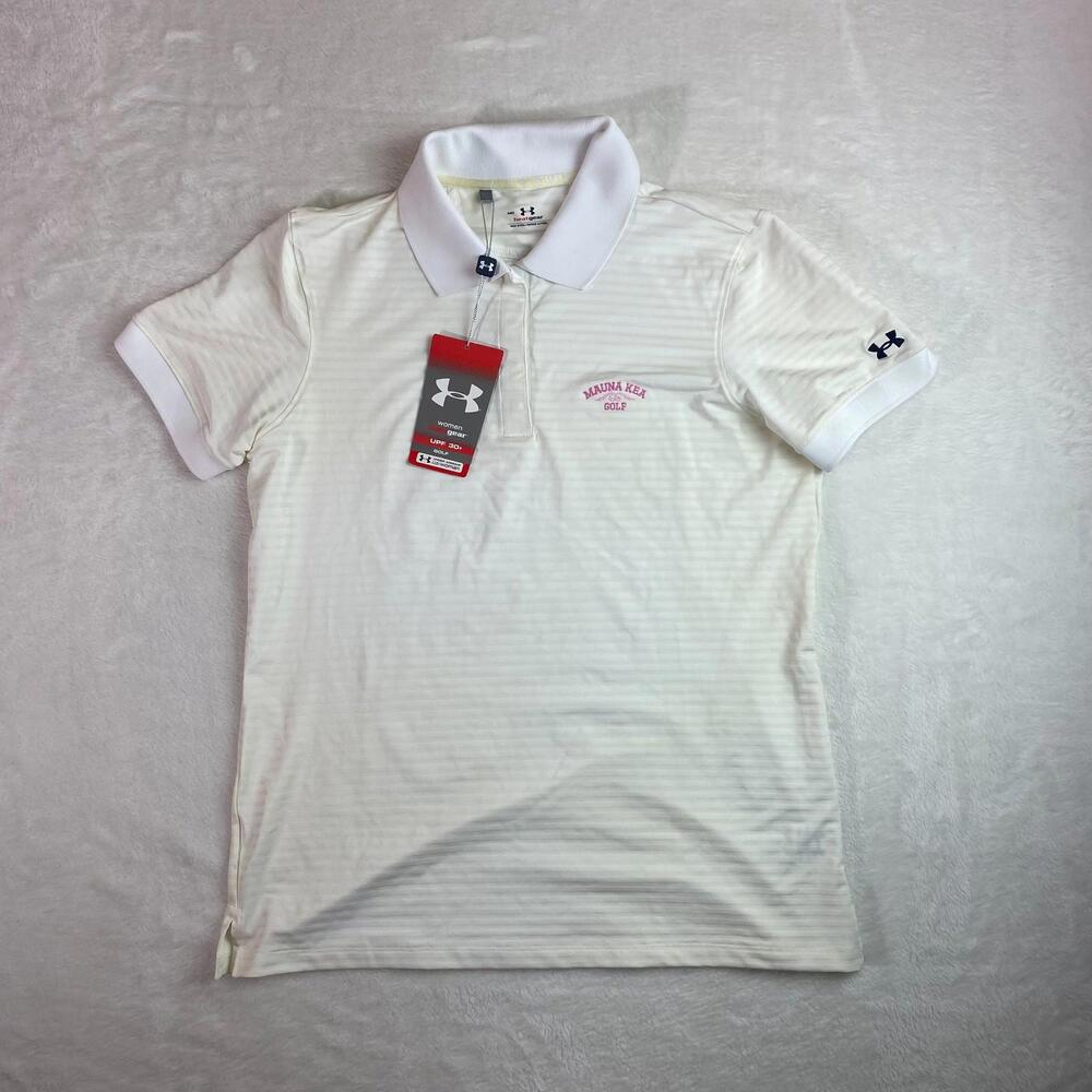 NWT Under Armour HeatGear Golf Polo Women's‎ White Striped Medium Mauna Kea